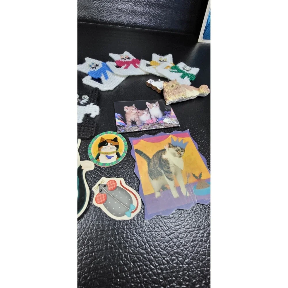 Lot Of 17 CUTE  Vintage Refrigerator Magnets Cats HAND MADE AND VINTAGE LOT